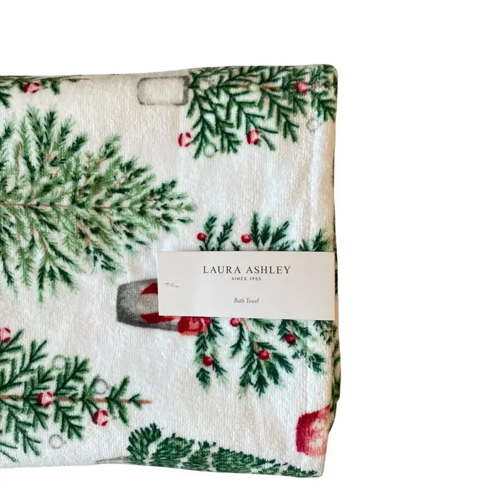 4pc Laura Ashley Christmas Tree Towel Set 2 Finger Tip 2 Bath Cotton New